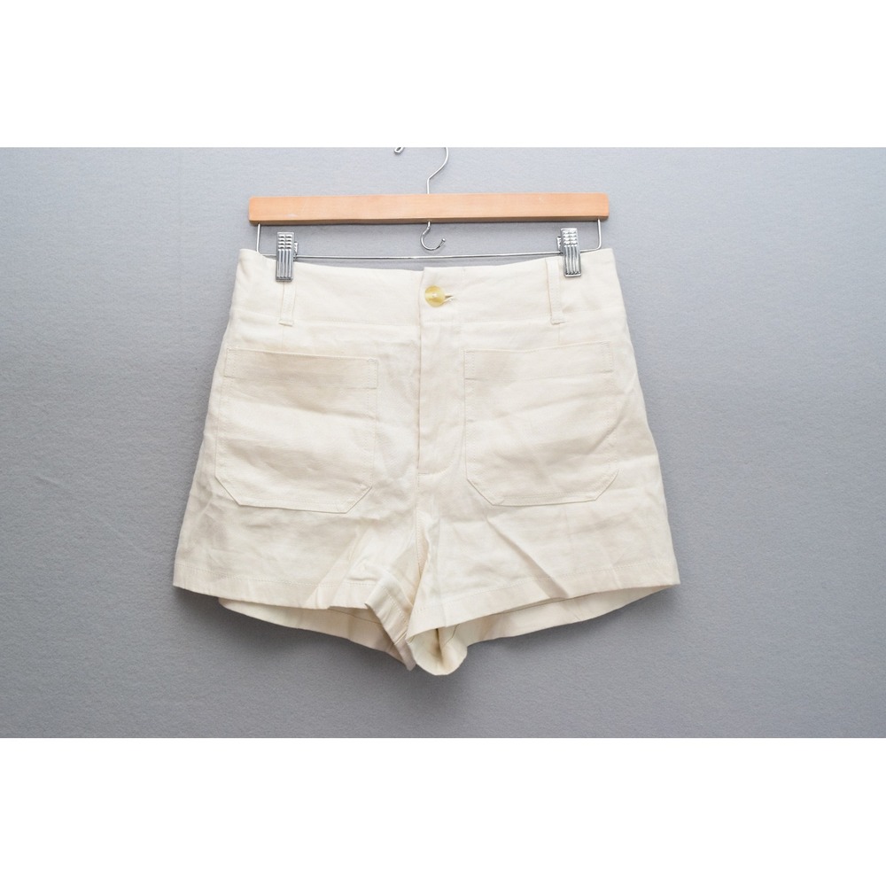 Maeve The Colette Short 28 Cream High Rise Linen Blend Patch Pocket Women Shorts